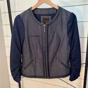 The Limited Blue Blazer with Textured Fabric and Seam Details